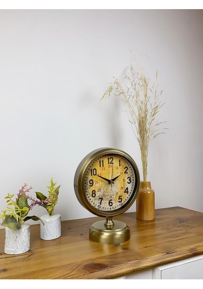 Eskitme Metal Kaos Masa Saati 25 20 Cm Renkli