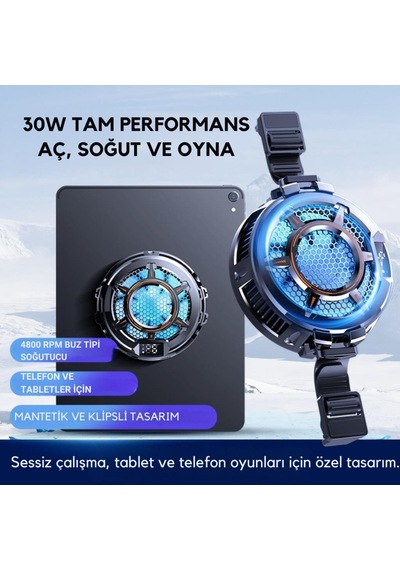 Coofbe Göstergeli 3mod Turbo Fan 4800rpm 30w Telefon Tablet Soğutucu Radyatör Tüm Tabletlere Uyumlu