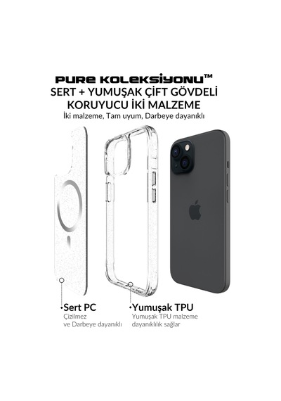 Bix Apple Uyumlu iPhone 15 Magsafe Simli Kılıf Shock Pocket Darbe Emici Teknolojili Çizilmeye Dayanıklı