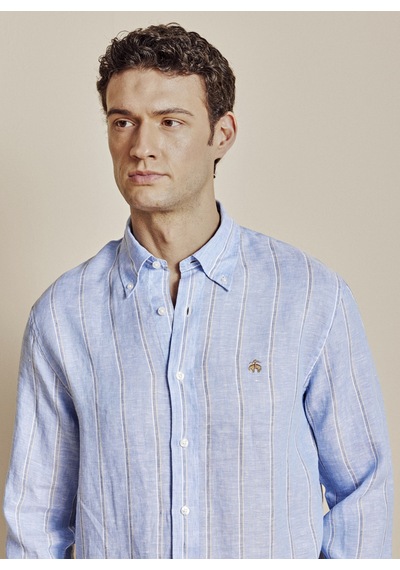 Brooks Brothers Açık Mavi Erkek Düğmeli Regular Fit Çizgili Gömlek Bbss26msh014 Mavi - Bej Brooks Brothers Açık Mavi Erkek Düğmeli Regular Fit Çizgili Gömlek Bbss26msh014 Mavi - Bej