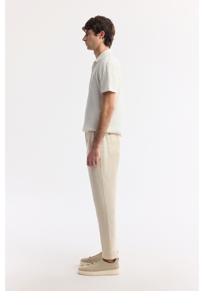 Avva Erkek Bej Beli Lastikli %100 Keten Relaxed Fit Pantolon B003032