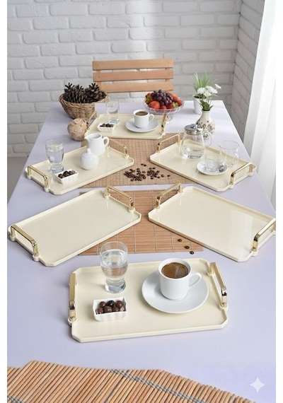 Şura Mutfak Akrilik Kahve Sunum Tepsisi, Krem, 25x17 Cm, 6'lı Set Çok Renkli