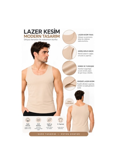 Westicgiyim Erkek Ten Rengi Lazer Kesim Atlet Pamuklu Esnek Dikişsiz İz Yapmayan Rahat Günlük İç Giyim S-3xl Bej