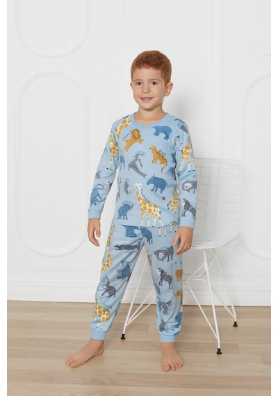Esila Kids Erkek Çocuk Pijama Takımı Baskılı Uzun Kollu Takım 3-7 Yaş Mavi