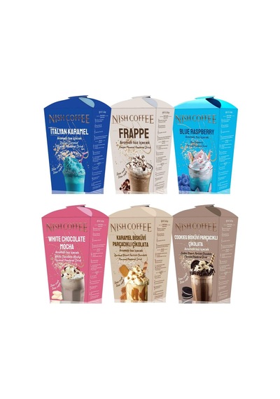 Nish 6'lı Toz İçecek Seti Frappe-white Chocolate Mocha-cookies Bisküvi Parçacıklı Çikolata-karamel Bisküvi Parçacıklı-blue Raspberry-italyan Karamel 250 G