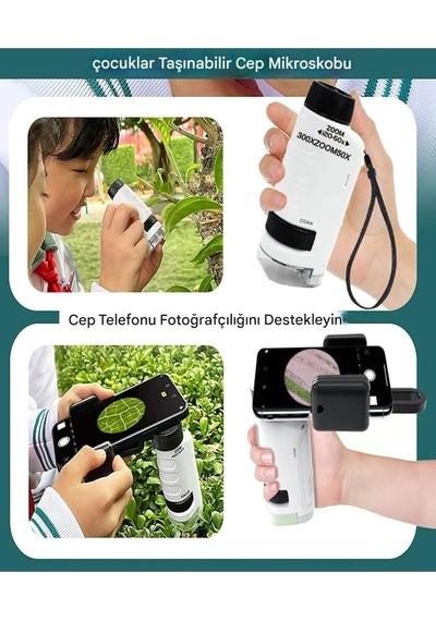 Micro1 Küçük Boy Mini Mikroskop Eğitici Mikroskop Zoom Led Işıklı 300x Zoom