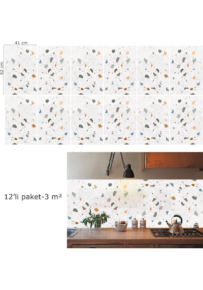 Tink Kendinden Yapışkanlı Terazzo Desenli Pvc Panel 41x62 Cm