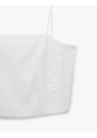 Koton Koton X Sibil Çetinkaya - Pamuklu Brodeli Fisto İp Askılı Crop Büstiyer Kırık Beyaz 6sak30112uw Ekru
