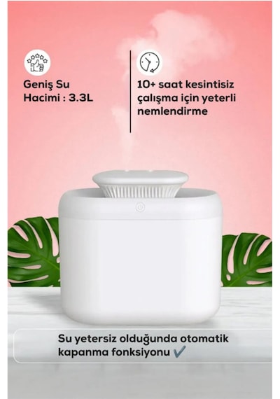 Sessiz Ve Etkili 3.3l Kapasiteli Led Aydınlatmalı Hava Nemlendirici Ve Buhar Difüzörü