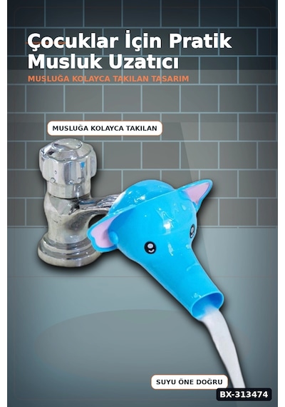 Bay Fil Figürlü 11x9x7 Cm Musluk Uzatıcı Başlık Aparatı, 1 Adet Çocuk El Yıkama Bx-313474 Najmaddin Standart