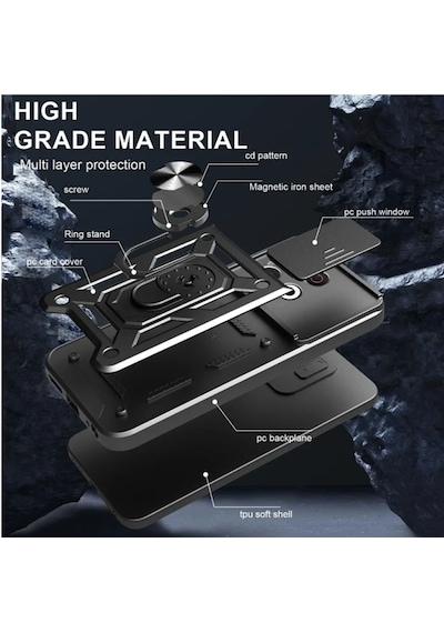 Tecno Spark 30 Pro Uyumlu Tank Kılıf Yüzüklü Standlı Extra Koruma Zırhlı Outdoor Kapak - Siyah