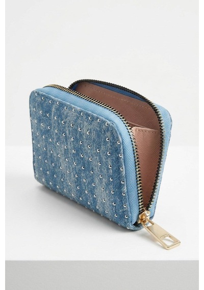 Açık Mavi Denim Taşlı Mini Cüzdan Mg2847