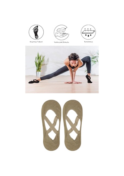 2 Adet Kadın Kaydırmaz Tabanlı Yoga Pilates Fitness Dans Ve Spor Çorabı Bej
