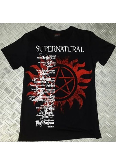 Supernatural Baskılı Unisex %100 Pamuk Siyah T-shirt SIYAH