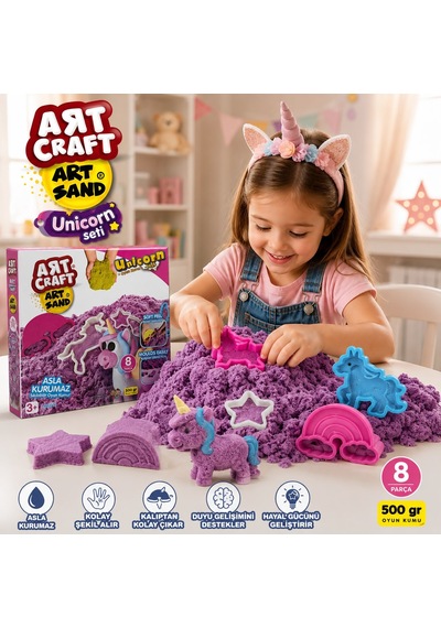 Art Craft Unicorn Oyun Kumu Seti 500 Gr 8 Parça Kalıplı Sıkılabilir Kinetik Kum