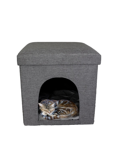 Katlanabilir Minderli Kedi Köpek Kulübesi Koyu Gri 40 x 40 x 24 CM