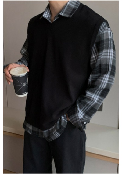 Cool Tarz Erkek Siyah V Yaka Oversize Süveter Siyah Siyah