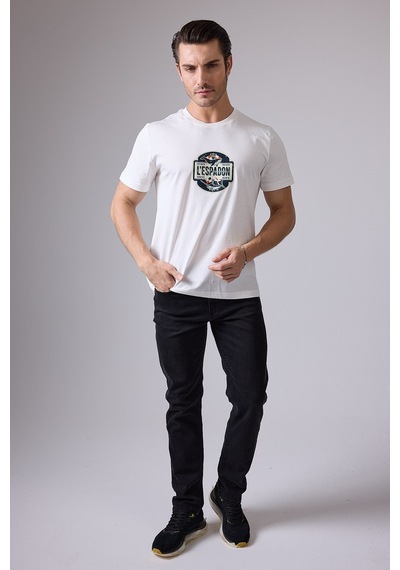 Marıne Tee Deniz Temalı Ribana Bisiklet Yaka Pamuk T-shirt-3078 Saf Beyaz