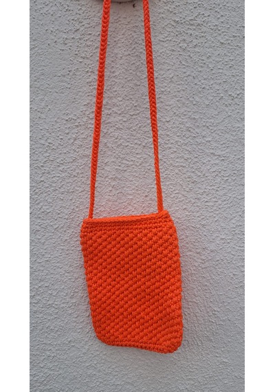 Artepieza El Yapımıturuncu Örgü Telefon Çantası, Handmade Tasarım Çanta-el Örgüsü Kadın Cep Telefonu Çantası Turuncu