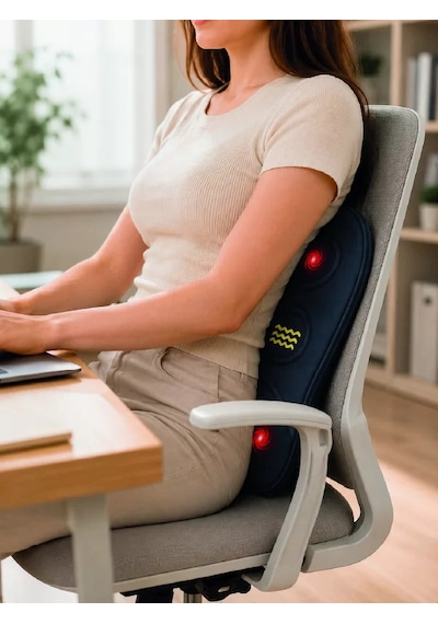Ergonomik Isıtmalı Bel Masaj Minderi Sırt Destek Minderi Siyah