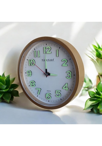 Fosforlu 3d Kabartma Rakam Mini Küçük Duvar Saati Çap 22 Cm Gold Altın