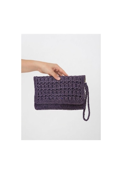 Myzumax El Örmesi Kadın Kağıt İp Portföy Çanta - 2 Bölmeli Mıknatıslı Bilek Askılı Bohem Clutch Mor