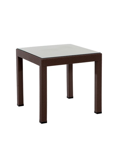 Rattan 80x80 Camlı Kahve Masa - Bahçe & Balkon & Teras Kahverengi