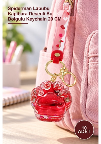 10 Adet Sulu Silikon Anahtarlık Spiderman Labubu Kapibara Desenli Su Dolgulu Keychain 20 Cm