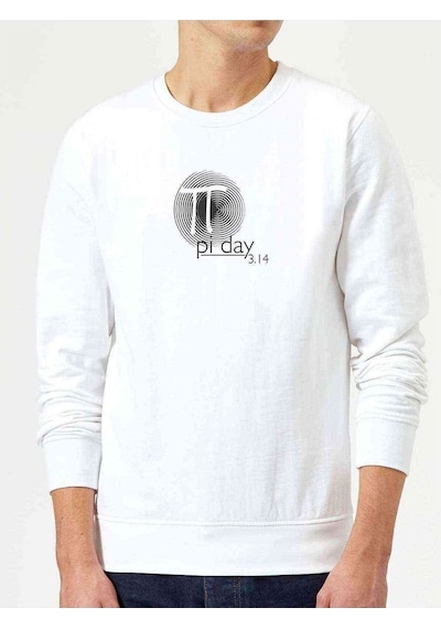 Md 200902 Pi Day Baskılı Beyaz Erkek Örme Sweatshirt