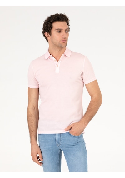 Pembe Polo Yaka Slim Fit Basic Merserize T-shirt