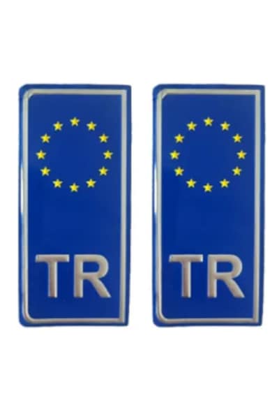 Mavi Tr Plaka Sticker & Aluminyum 2'li Kabartma Çıkartma