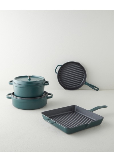 English Home Hecha Demir Döküm Yuvarlak Grill Tava 28x4 Cm Mat Yeşil Mat Yeşil