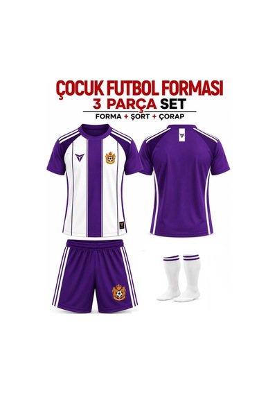 Sonvadi Çocuk Futbol Forması Takımı Mor Beyaz 3 Parça Çorap Mor