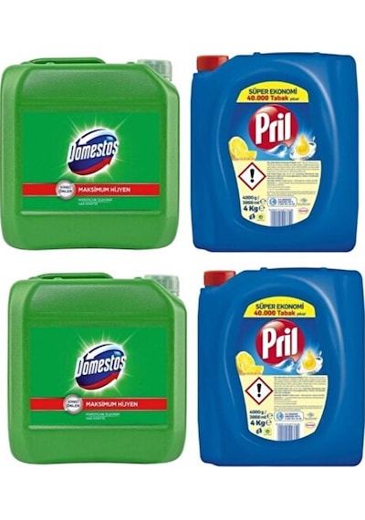 Pril Sıvı Bulaşık Deterjanı 2 'li Güç Limon 4kg Ve Domestos Çama Diğer