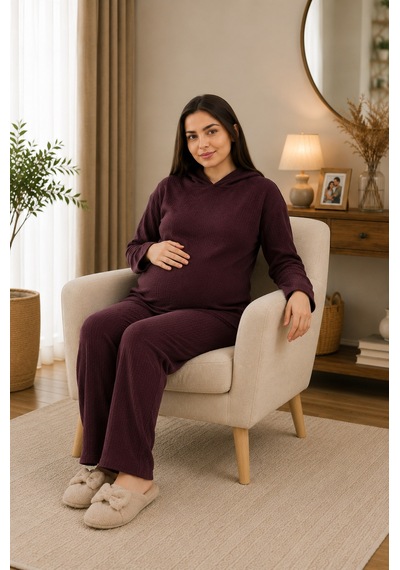 Luvmabelly - Myra9610 - Örme Hamile Alt Üst Takımı Mürdüm