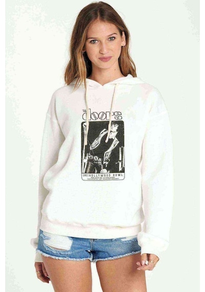 The Doors Live Hollywood Bowl Baskılı Beyaz Kadın Kapşonlu Sweat