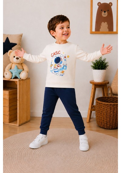 Mnk Baby & Kids Erkek Bebek Tatlı Astronot 2iplik Alt Üst Takım M00854 Lacivert