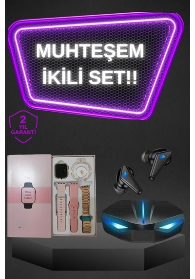 Kadınlar İçin Dokunmatik Ekran Akıllı Saat Ve Gamer Kablosuz Bluetooth Kulaklık Anc Özelliği - 5000