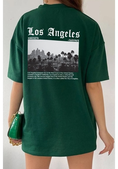Noıssey Unisex Los Angles Tasarım T-shirt Yeşil