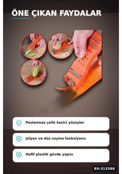 Paslanmaz Çelik Bıçaklı 3'ü 1 Arada Jülyen Rende Soyacak Doğrayıcı Mutfak Aleti Bx-313588 Diğer
