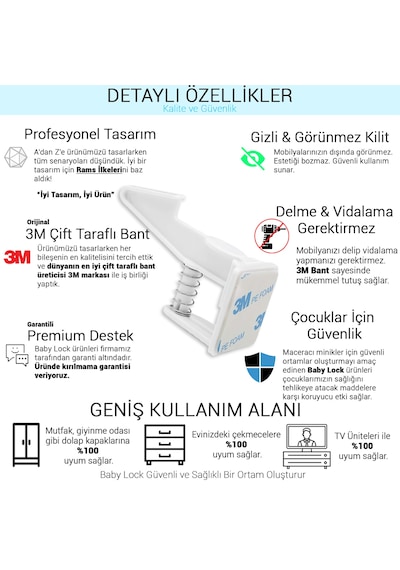 10 Adet Bebek Çocuk Kilit Güvenlik Çekmece Dolap Kilidi Gizli Kil Çok Renkli