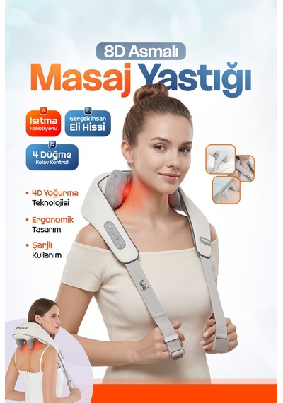 Şarjlı 2024 Yeni Nesil 8d Boyun Sırt Omuz Yoğurma Asmalı Masaj Yastığı Akupunktur Masajı Beyaz