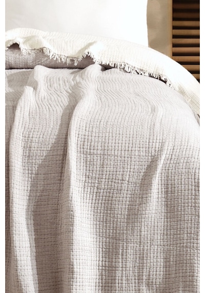 Varol Tek Kişilik 5 Katlı %100 Pamuk Müslin Yatak Örtüsü - Taş Tas/160x230cm Taş