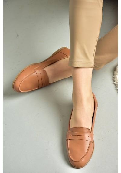 Fox Shoes S291070003 Taba Hakiki Deri Düz Babet Taba