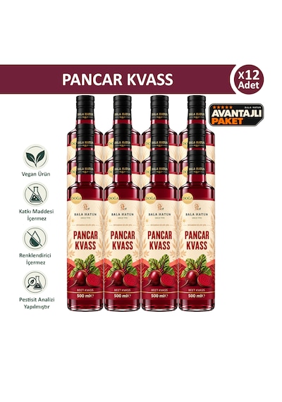 Bala Hatun Pancar Kvass 500ml - Kefir Altı Suyu İle Mayalama- Doğal Fermente 12'li Cam Şişe