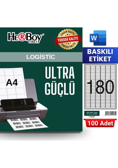 Herboy Hb-1060 30 X 9 Mm A4 Baskılı Laser Etiket 100 Adet