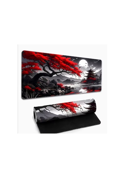 Sge Teknoloji 70x30 Cm Kırmızı Ağaç Ve Yakamoz Kaydırmaz Taban Speed Yüzey Oyuncu Mouse Pad Gaming