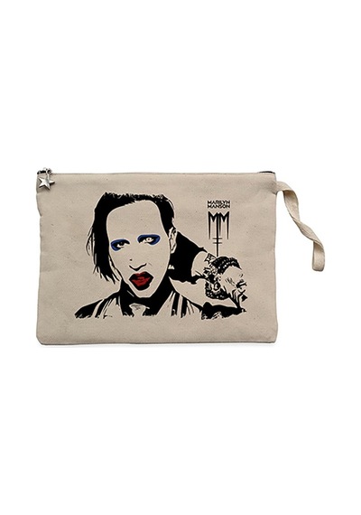 Marilyn Manson Portre Krem Clutch Astarlı Cüzdan / El Çantası Krem