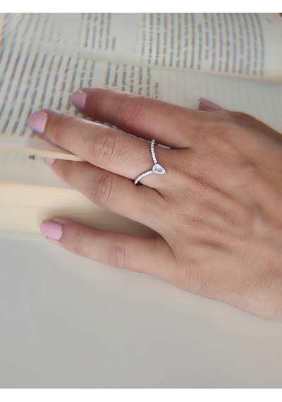 V Model Damla Zirkon Taşlı Ayarlanabilir Silver Gümüş Renkli Yüzük Silver