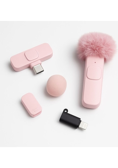 Pembe Kablosuz Yaka Mikrofonu Tekli Tak Çalıştır Ios Apple Uyumlu iPhone 6 8 Saat Kullanım 1 Adet